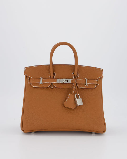 Hermes Birkin 25 Retourne Bag in Gold Togo Leather with Palladium Hardware
