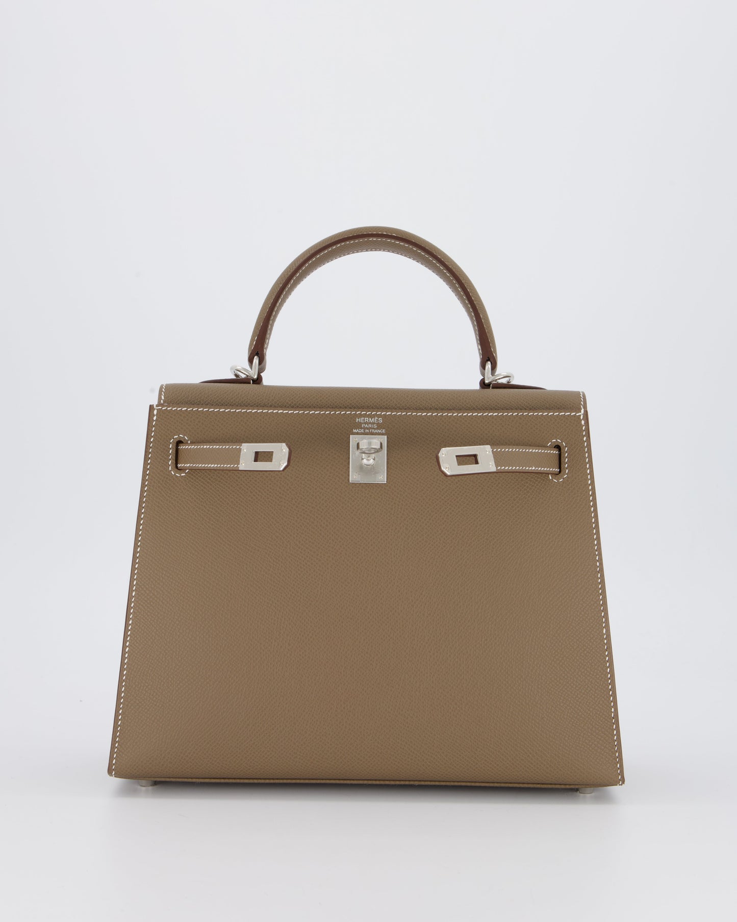 Hermes Kelly 25 Sellier Bag in Etoupe Epsom Leather with Palladium Hardware