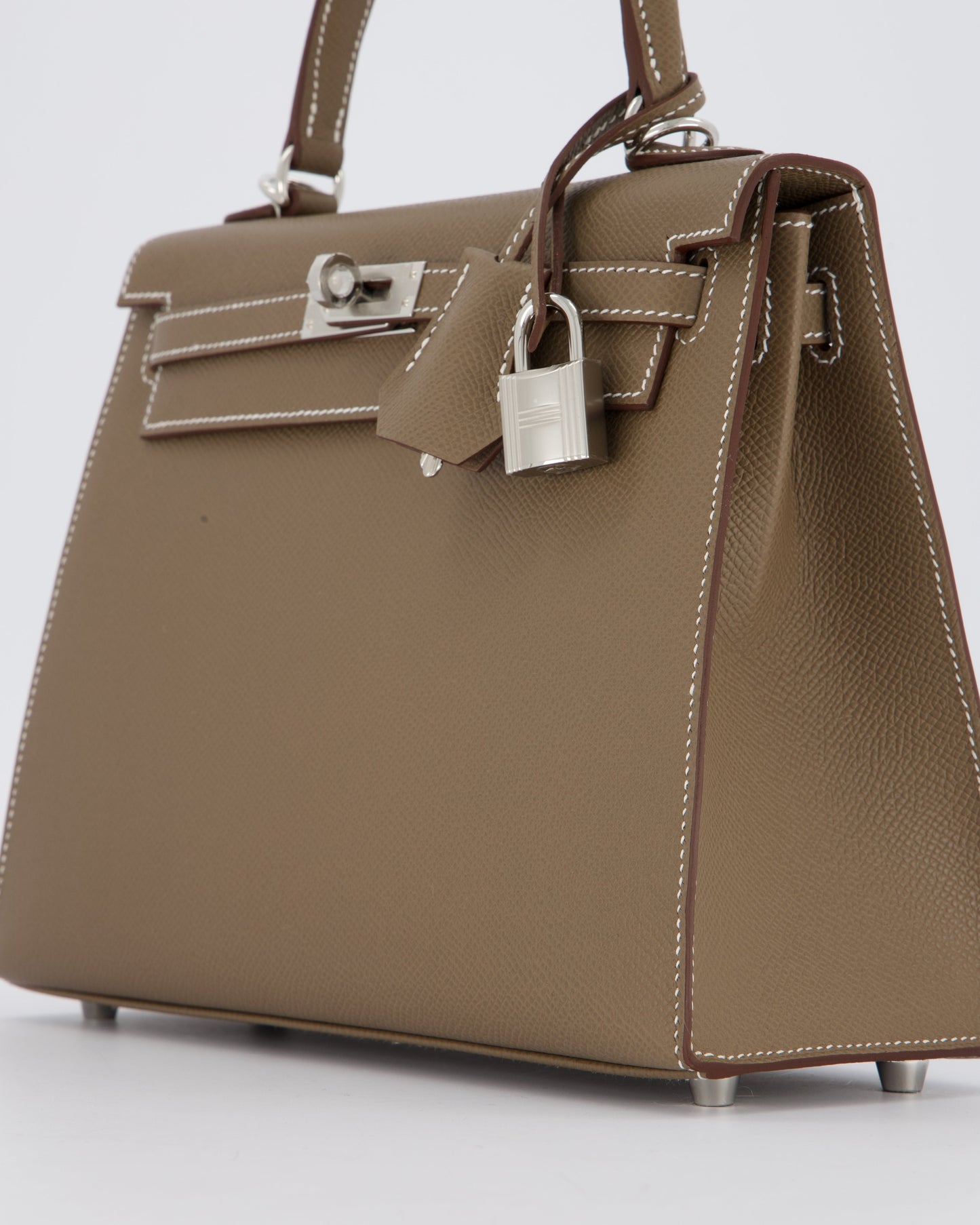 Hermes Kelly 25 Sellier Bag in Etoupe Epsom Leather with Palladium Hardware