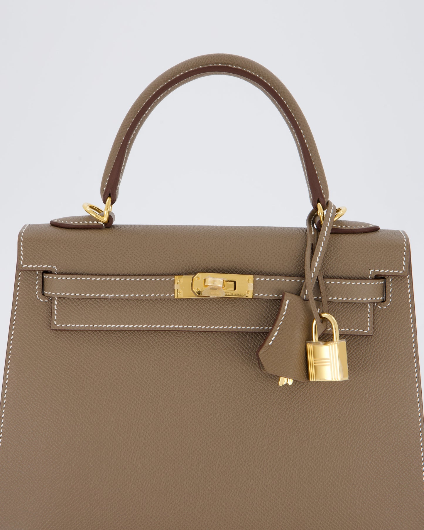Hermes Kelly 25 Sellier in Etoupe Epsom Leather with Gold Hardware
