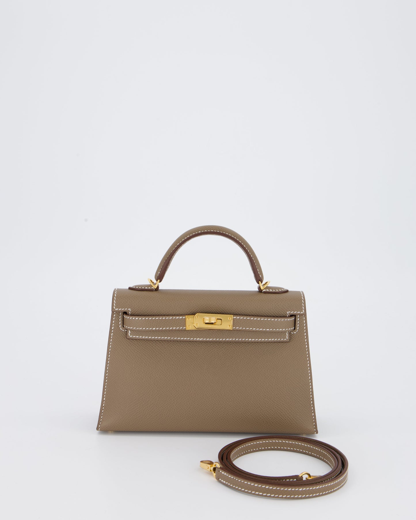 *HOT* Hermes Mini Kelly II 20 Bag in Etoupe Epsom Leather with Gold Hardware