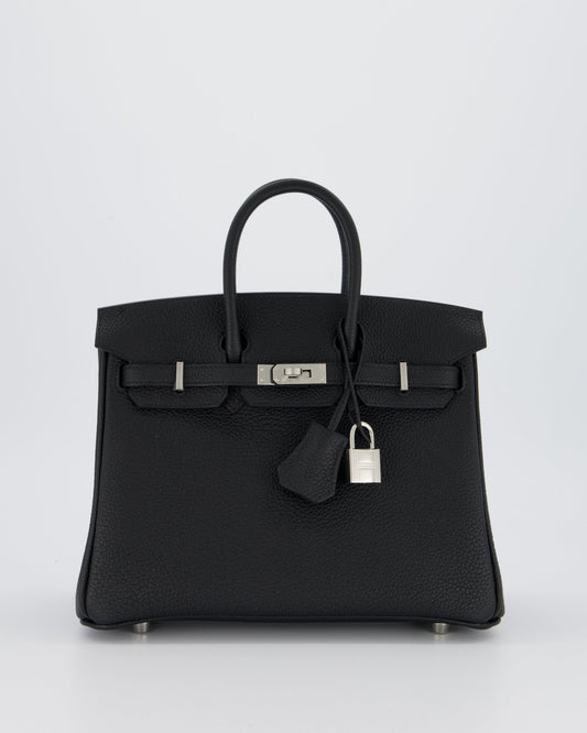 *VERY RARE* Hermes Birkin 25 Retourne Bag in Noir Togo Leather with Palladium Hardware