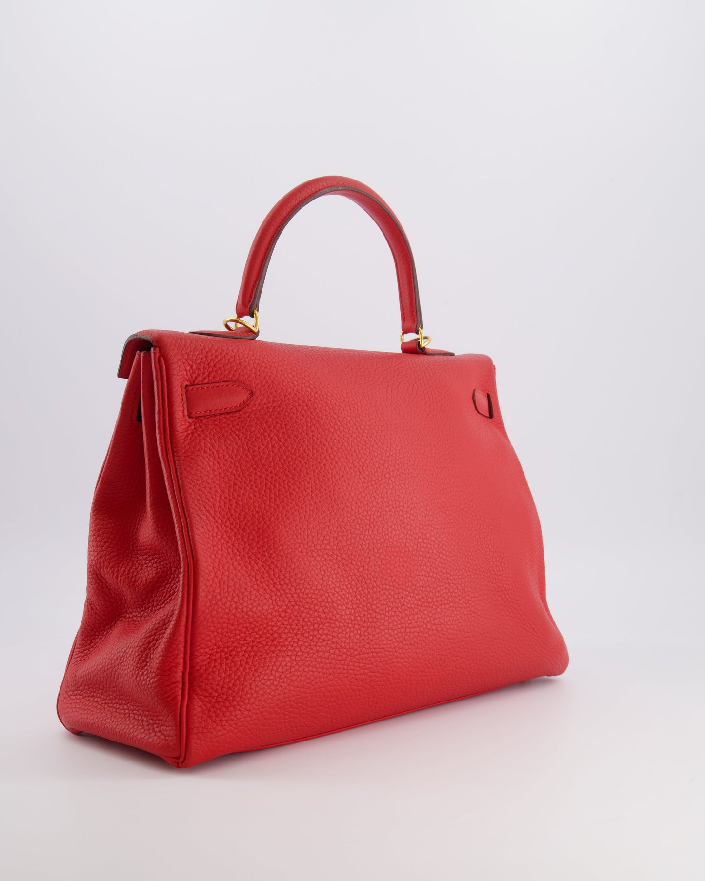 Hermes Kelly 35 Retourne Bag in Rouge Casaque Clemence Leather with Gold Hardware
