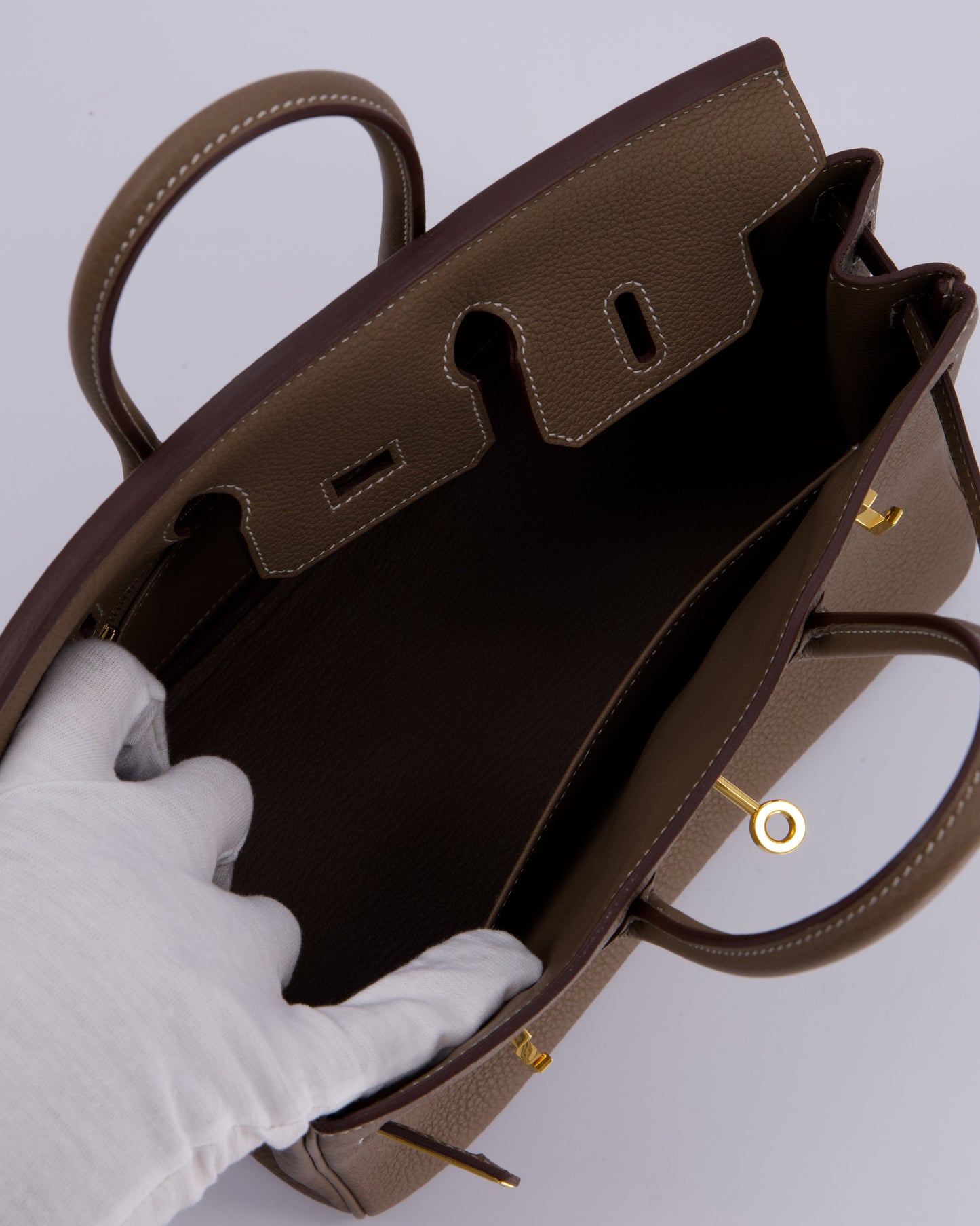 Hermes Birkin 25 Retourne Bag in Etoupe Togo Leather with Gold Hardware