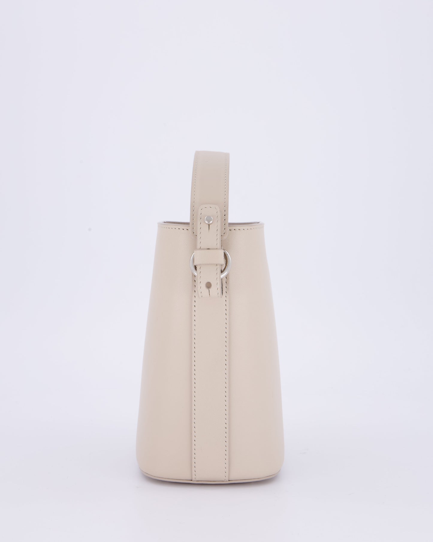 Loro Piana Beige Crossbody Bucket Bag In Calfskin Leather With Silver Hardware