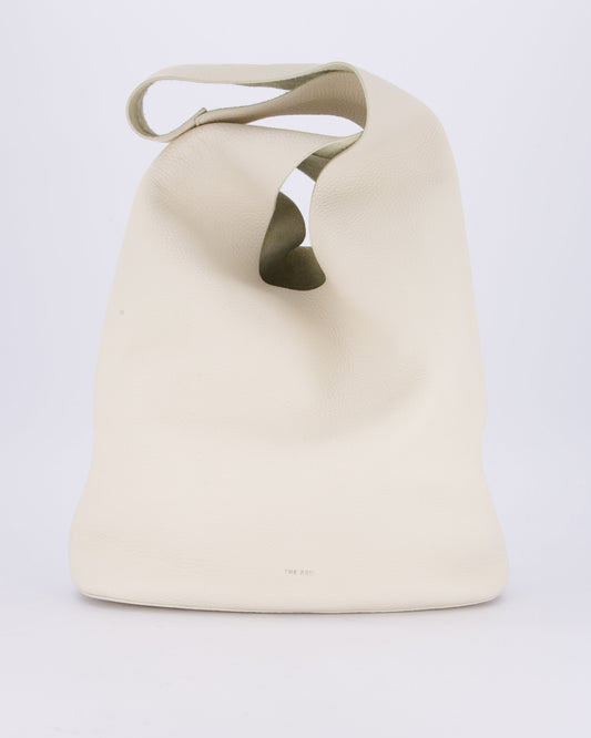 The Row Cream Bindle Textured Shoulder Bag In Calfskin Leather