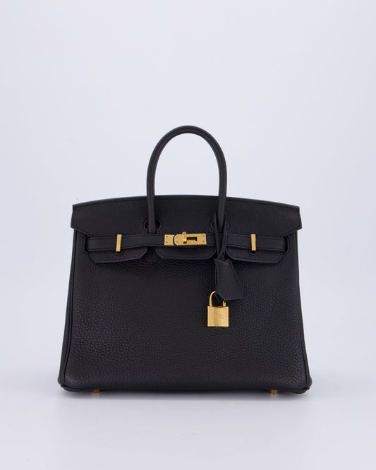 *HOT* Hermes Birkin 25 Retourne Bag in Noir Togo Leather with Gold Hardware