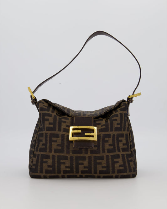 Fendi Brown Vintage Zucca Tobacco Bag in Monogram Canvas and Leather with Gold Hardware
