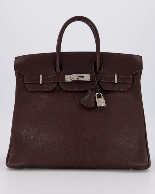 *RARE* Hermes HAC 32 Bag in Chocolat Chèvre Mysore Leather with Palladium Hardware