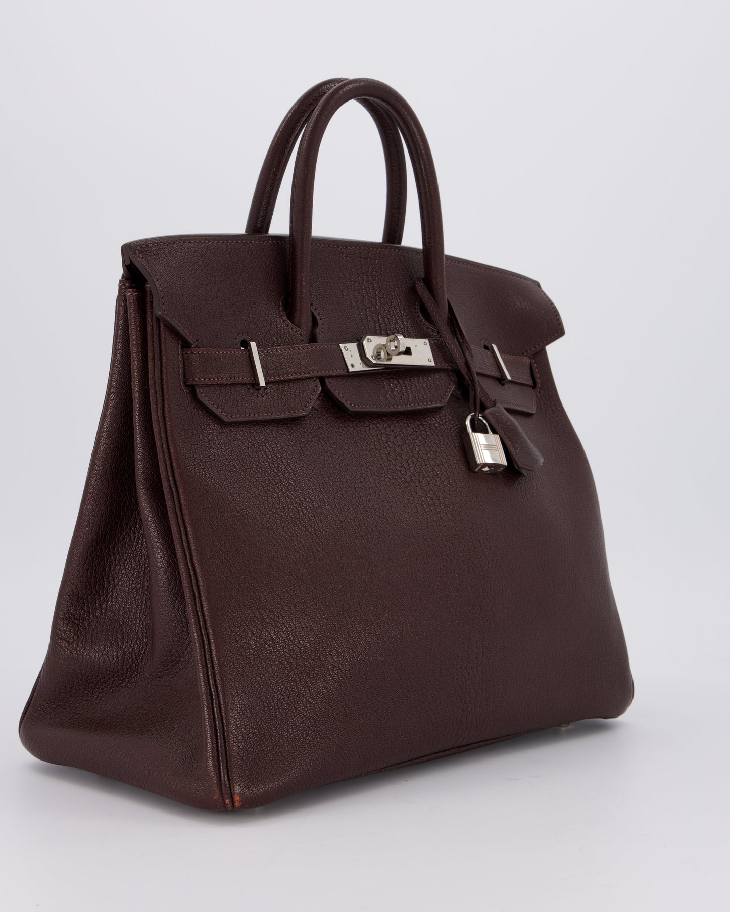 *RARE* Hermes HAC 32 Bag in Chocolat Chèvre Mysore Leather with Palladium Hardware
