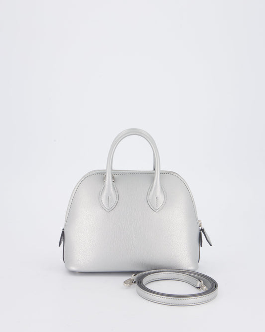 *HOT* Hermes Mini Bolide Bag in Argent Chevre Chamkila Leather with Palladium Hardware