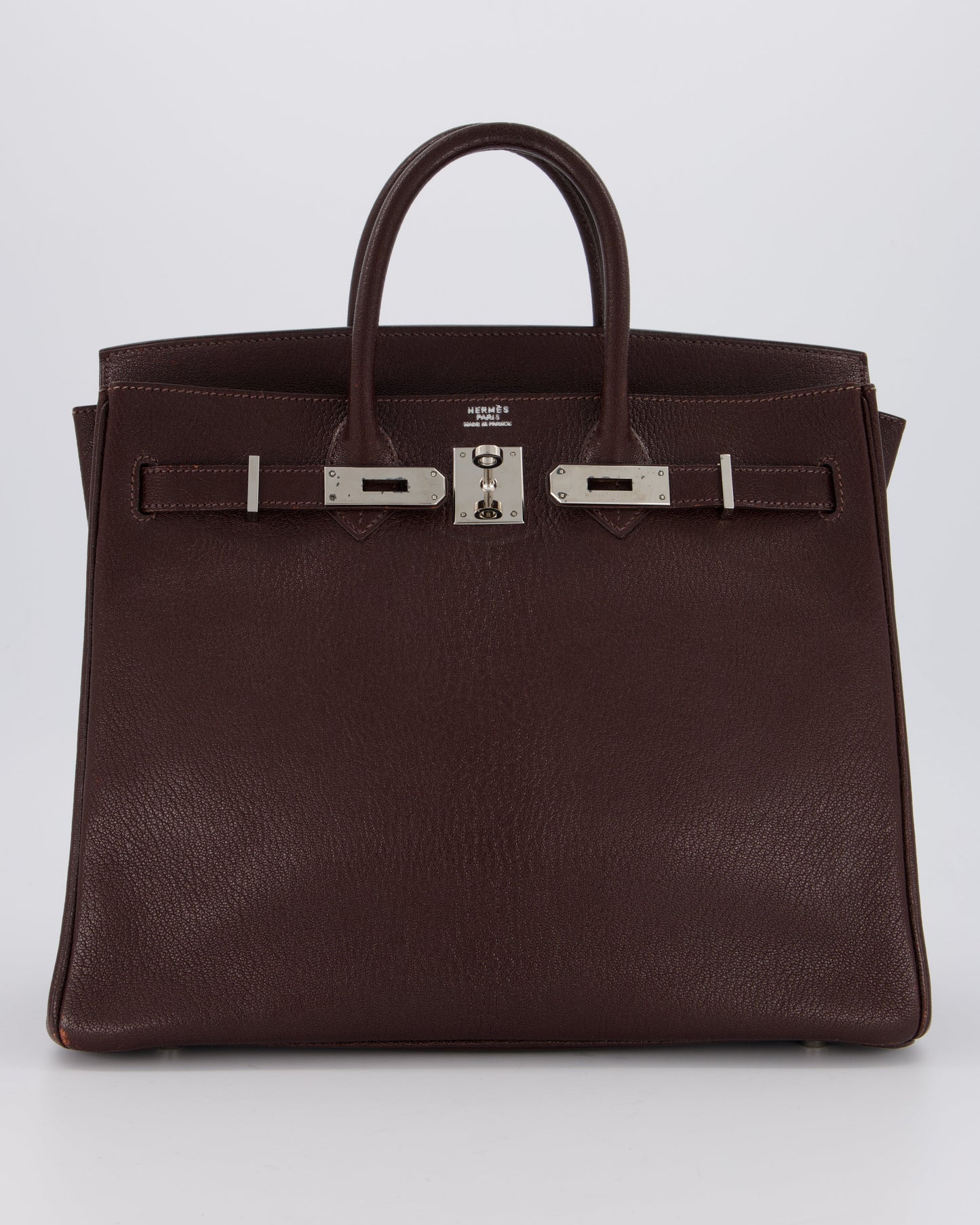 *RARE* Hermes HAC 32 Bag in Chocolat Chèvre Mysore Leather with Palladium Hardware