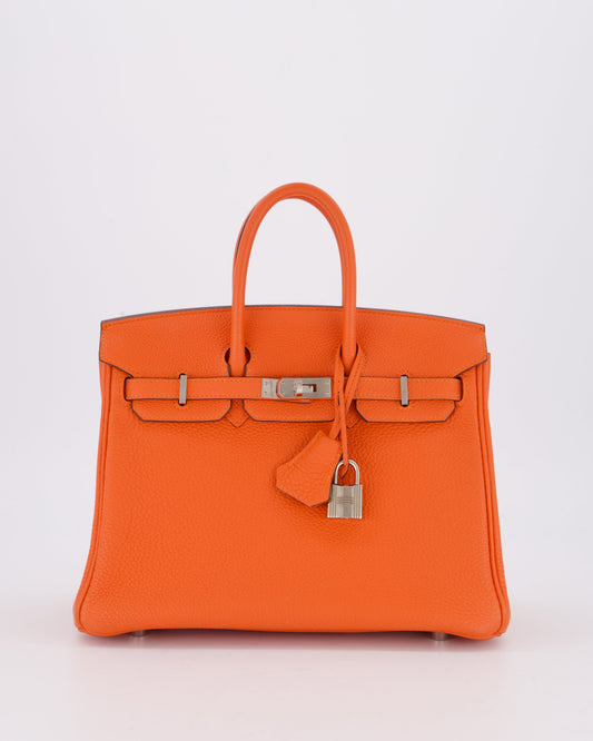 Hermes Birkin 25 Retourne Bag in Feu Togo Leather with Palladium Hardware