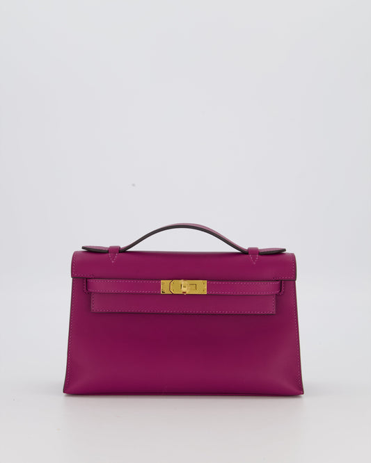 *RARE COLOUR* Hermes Kelly Pochette Bag in Anemone Swift Leather and Gold Hardware