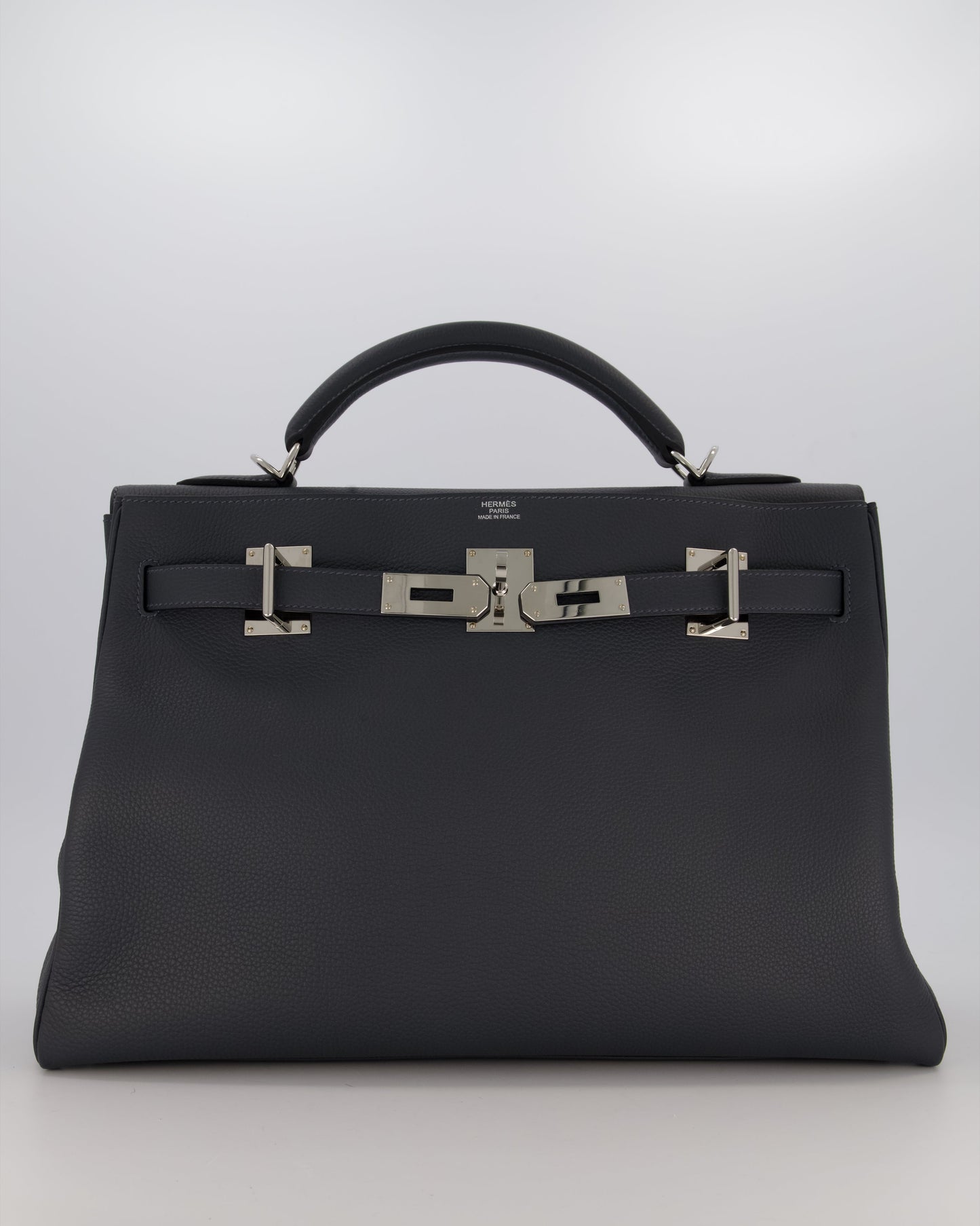 *RARE* Hermes Kelly 42 Maxi Retourne Bag in Gris Misty Togo Leather with Palladium Hardware