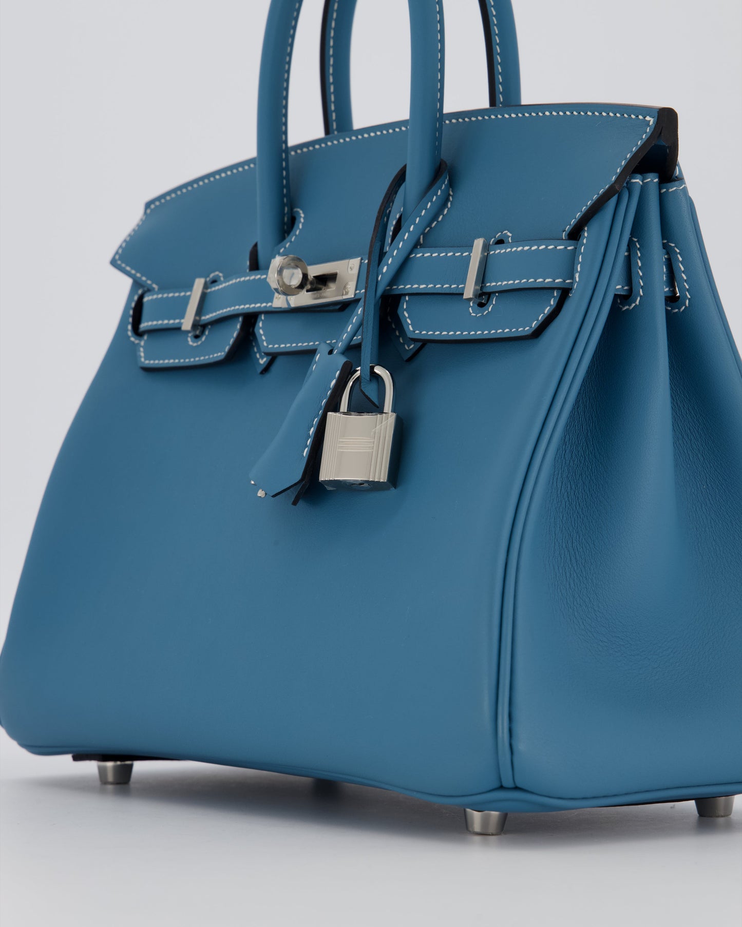 *RARE* Hermes Birkin 25 Retourne Bag in Bleu Jean Swift Leather with Palladium Hardware