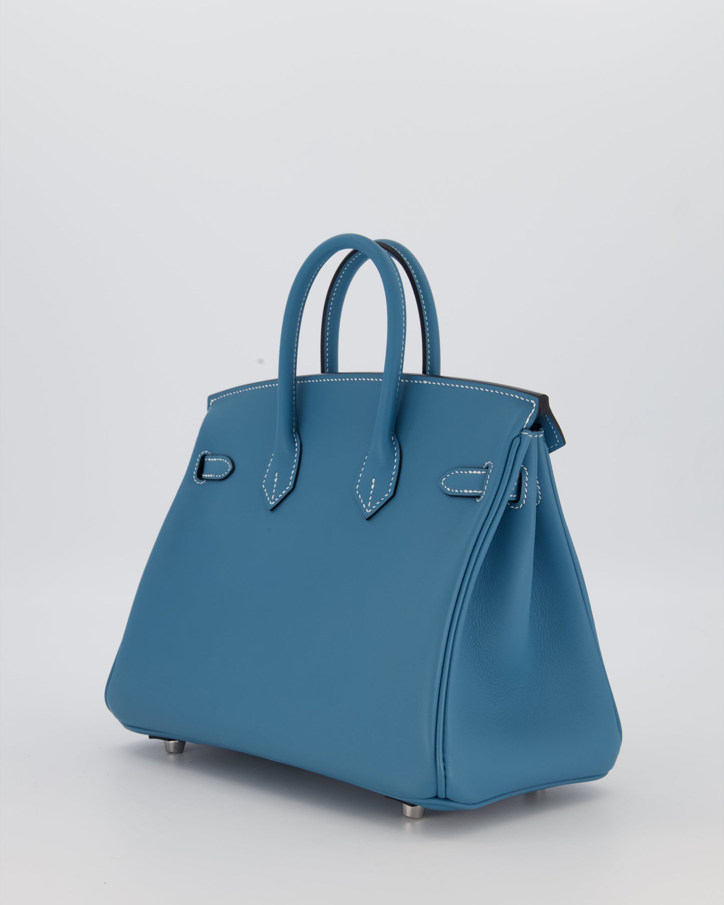 *RARE* Hermes Birkin 25 Retourne Bag in Bleu Jean Swift Leather with Palladium Hardware
