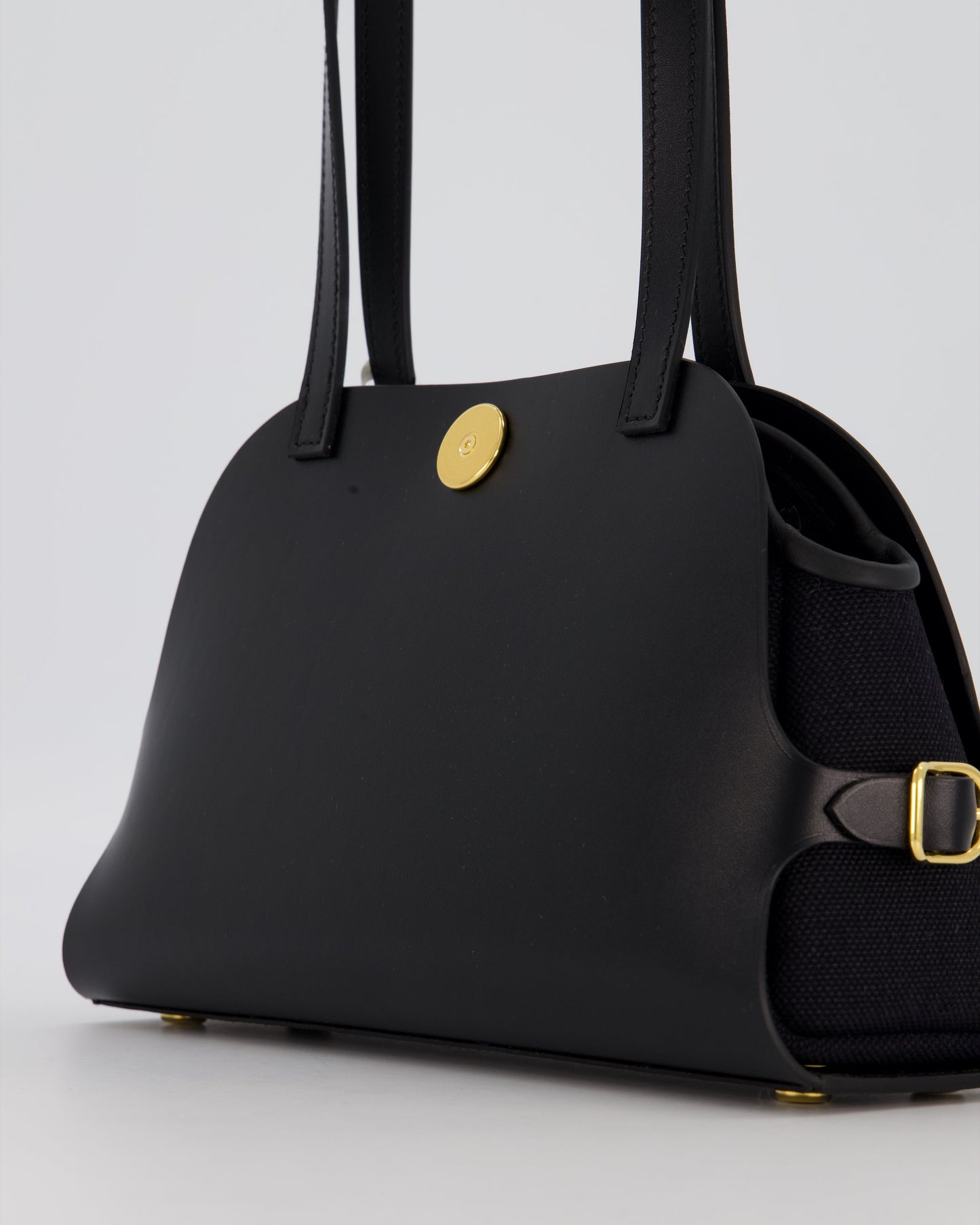 Hermes Tablier Sellier Bag in Noir Hunter Cowhide, Noir Swift Leather and Noir Militaire Canvas with Gold Hardware