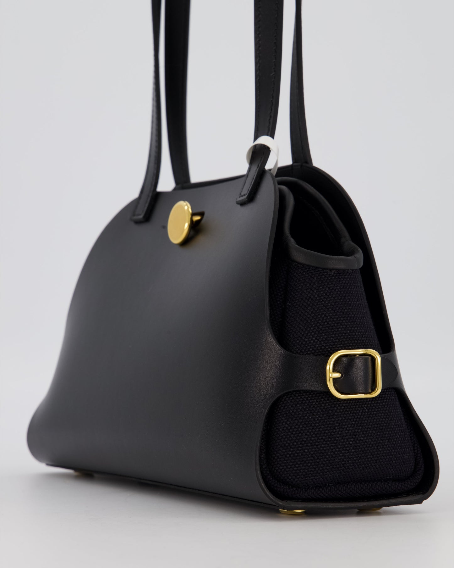 Hermes Tablier Sellier Bag in Noir Hunter Cowhide, Noir Swift Leather and Noir Militaire Canvas with Gold Hardware