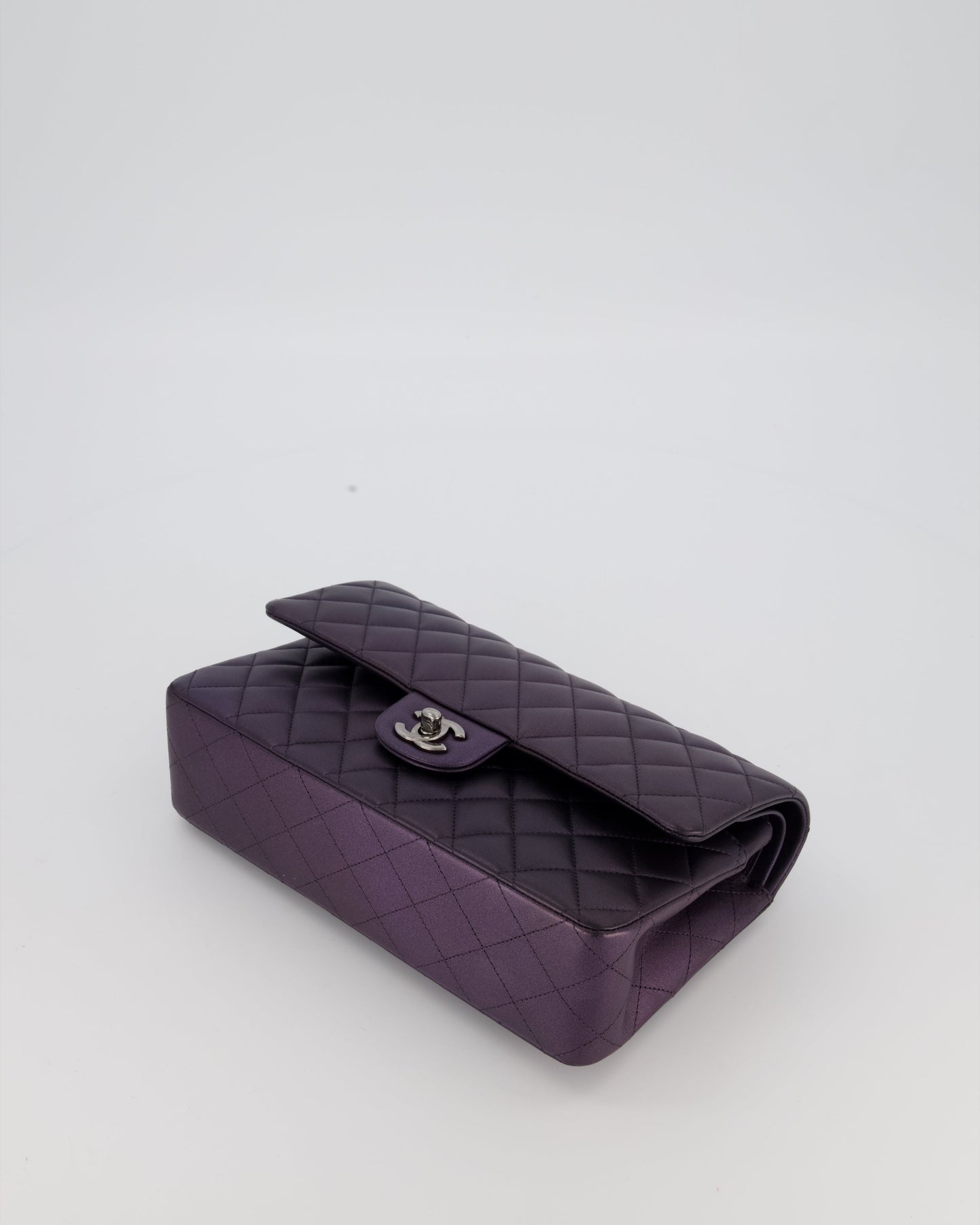 Chanel Purple Iridescent Medium Classic Double Flap Bag in Lambskin Leather with Ruthenium Hardware