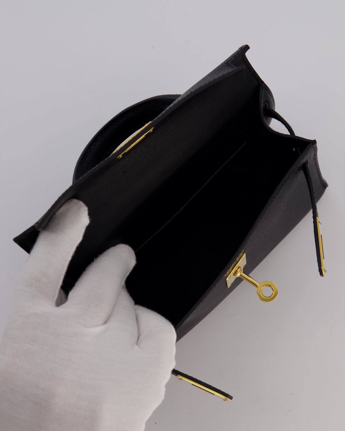 Hermes Mini Kelly II Sellier Bag Black Epsom Leather with Gold Hardware