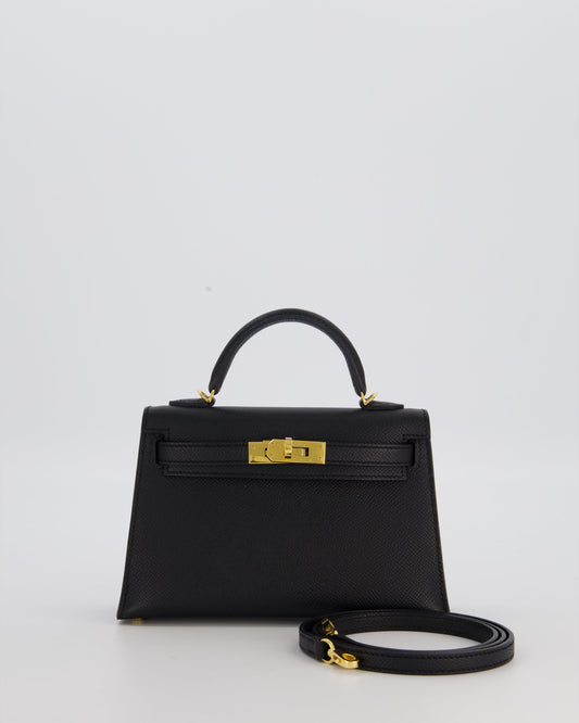 Hermes Mini Kelly II Sellier Bag Black Epsom Leather with Gold Hardware
