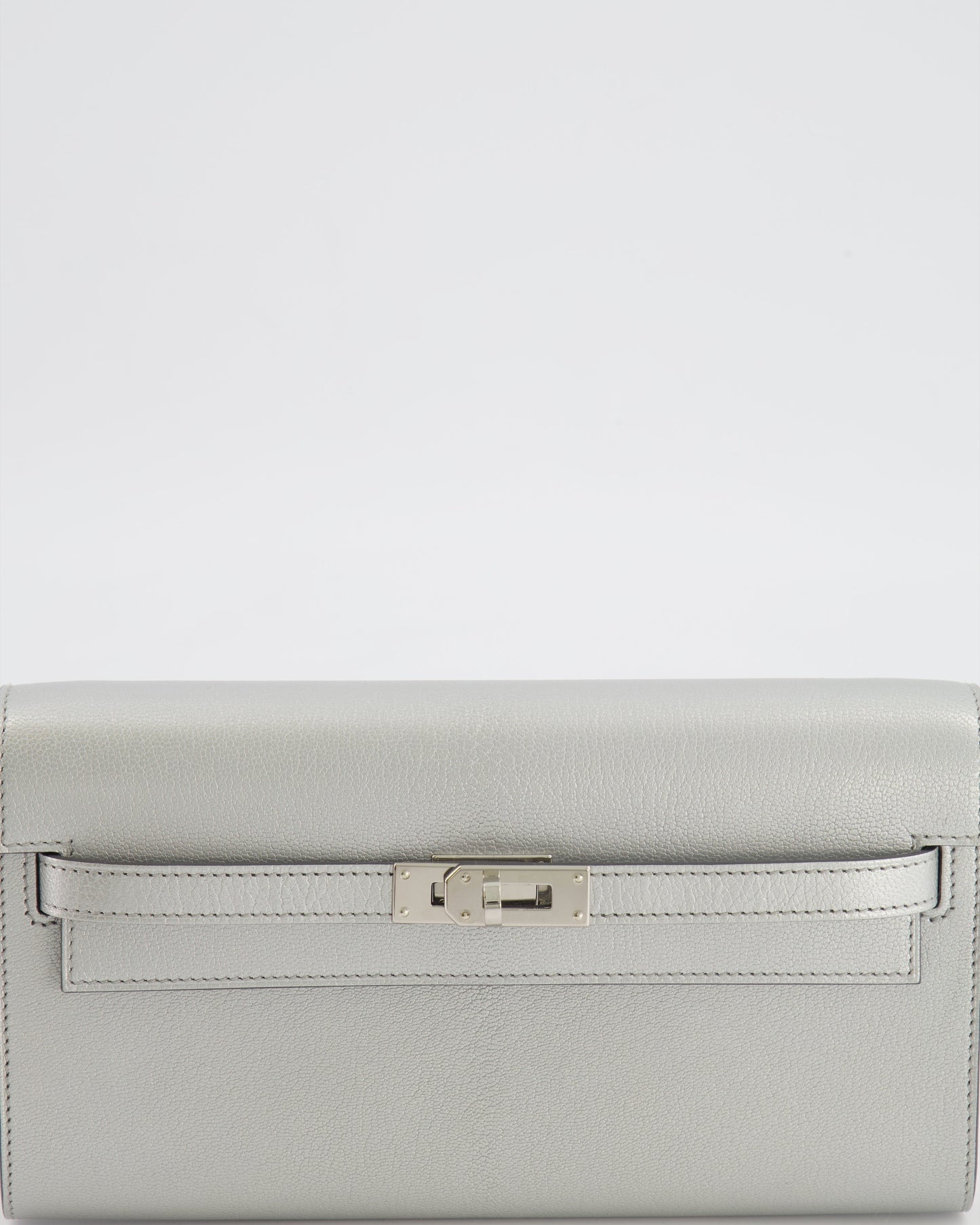*RARE* Hermes Kelly To Go Bag in Argent Chevre Chamkilight Leather with Palladium Hardware