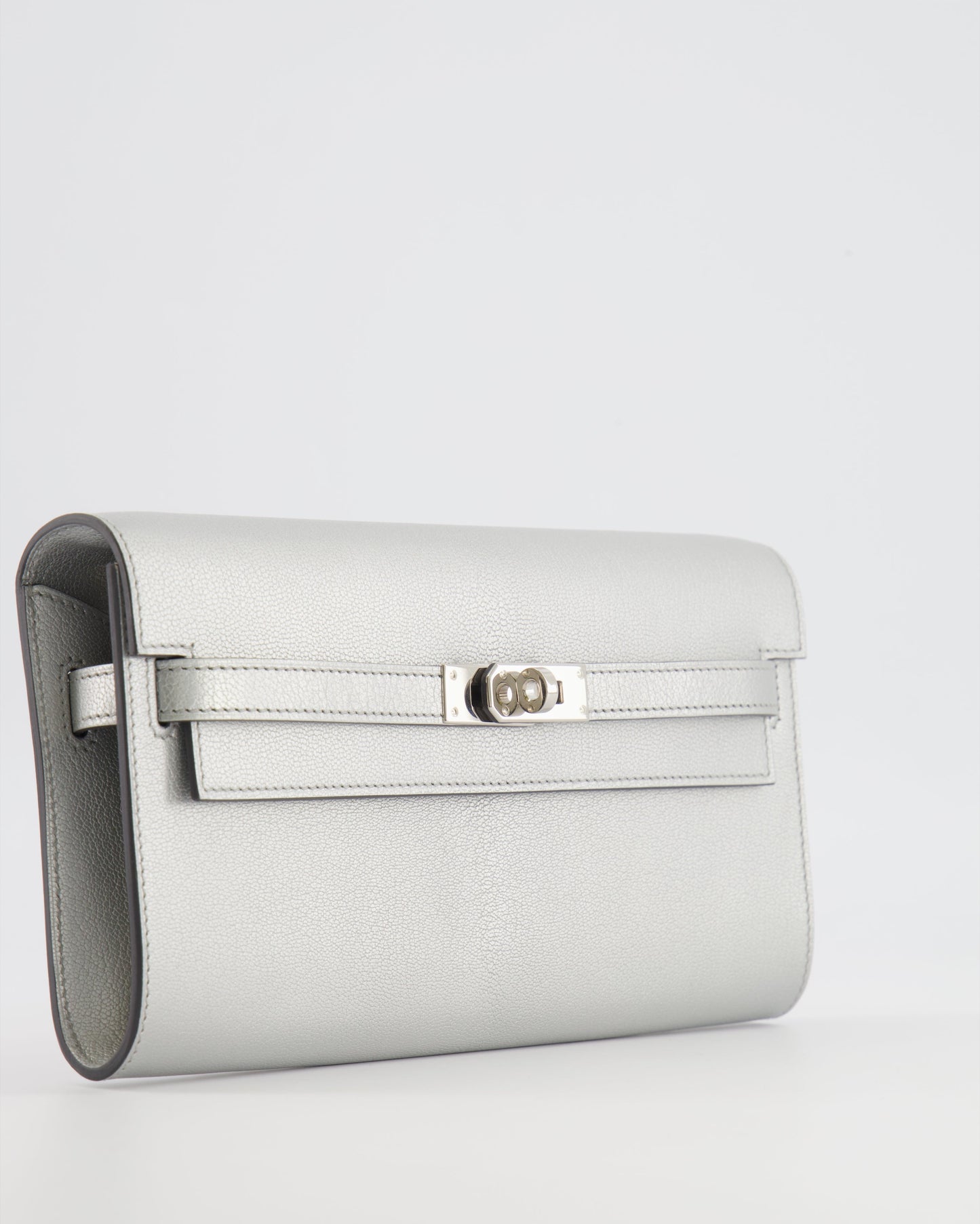 *RARE* Hermes Kelly To Go Bag in Argent Chevre Chamkilight Leather with Palladium Hardware