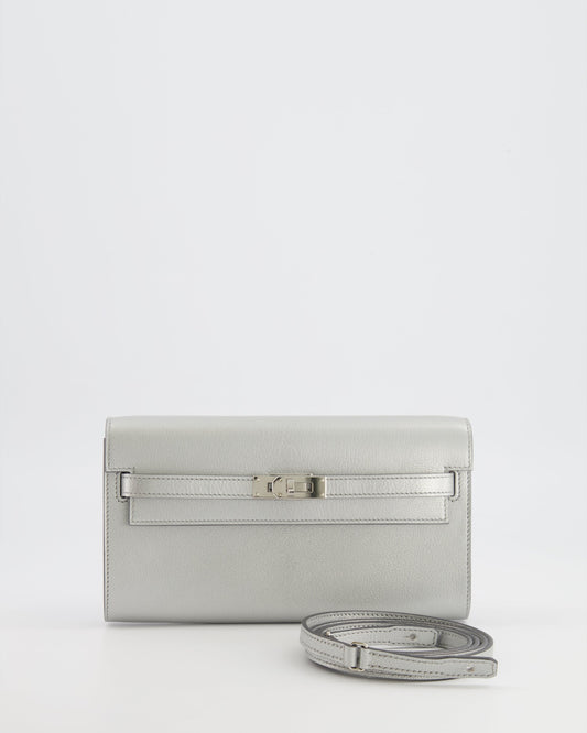 *RARE* Hermes Kelly To Go Bag in Argent Chevre Chamkilight Leather with Palladium Hardware