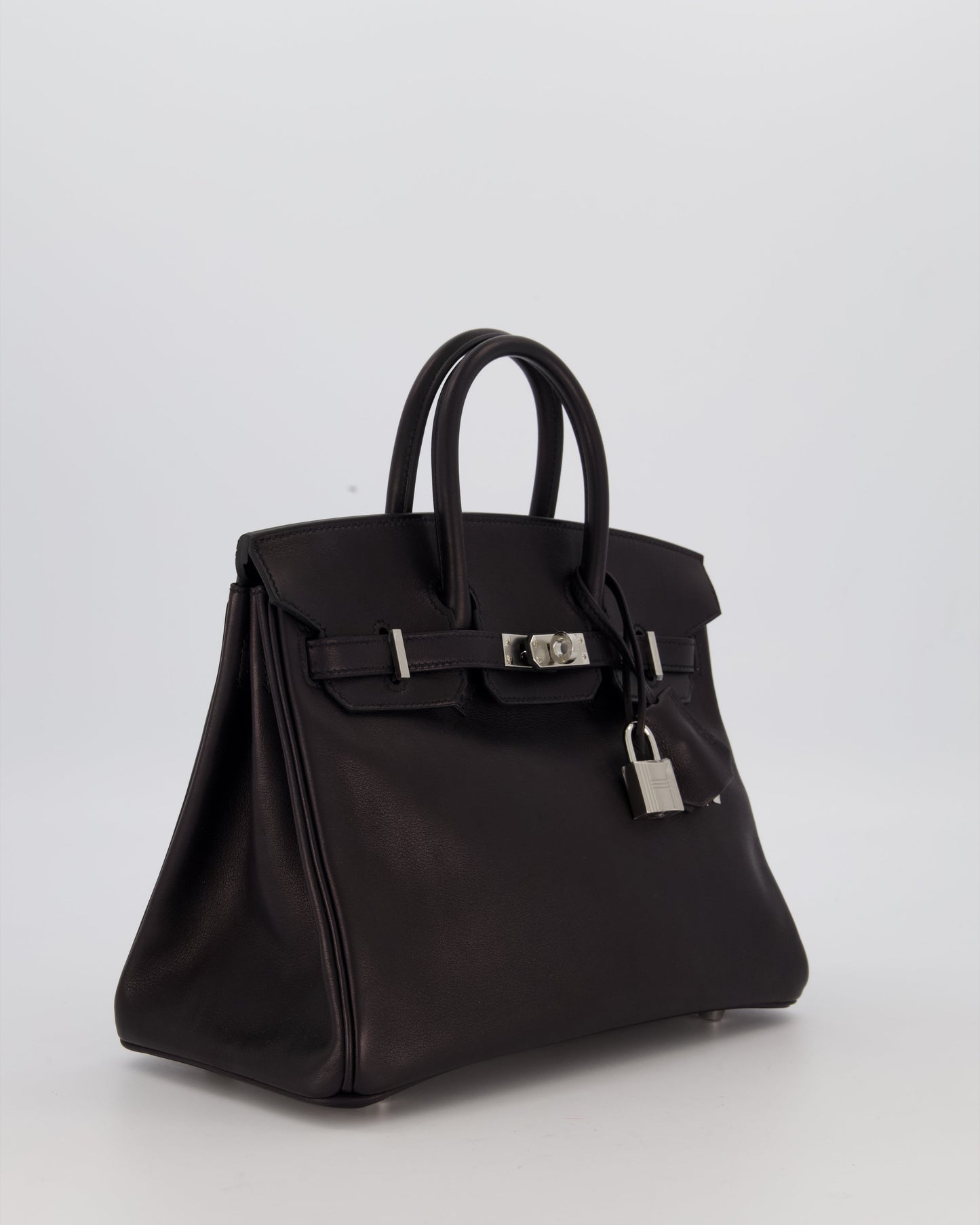 Hermes Birkin 25 Retourne Bag in Noir Volupto Leather with Palladium Hardware
