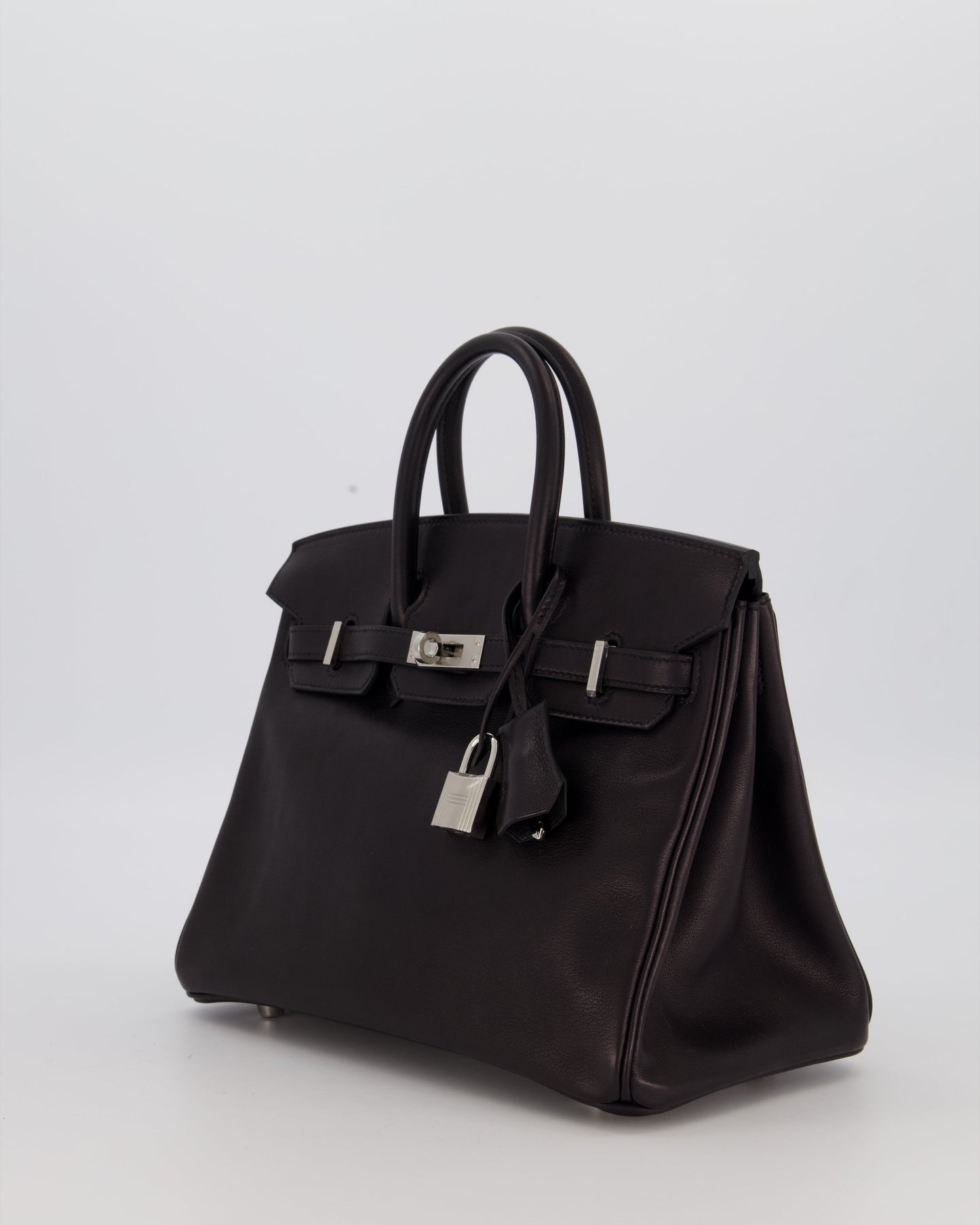 Hermes Birkin 25 Retourne Bag in Noir Volupto Leather with Palladium Hardware