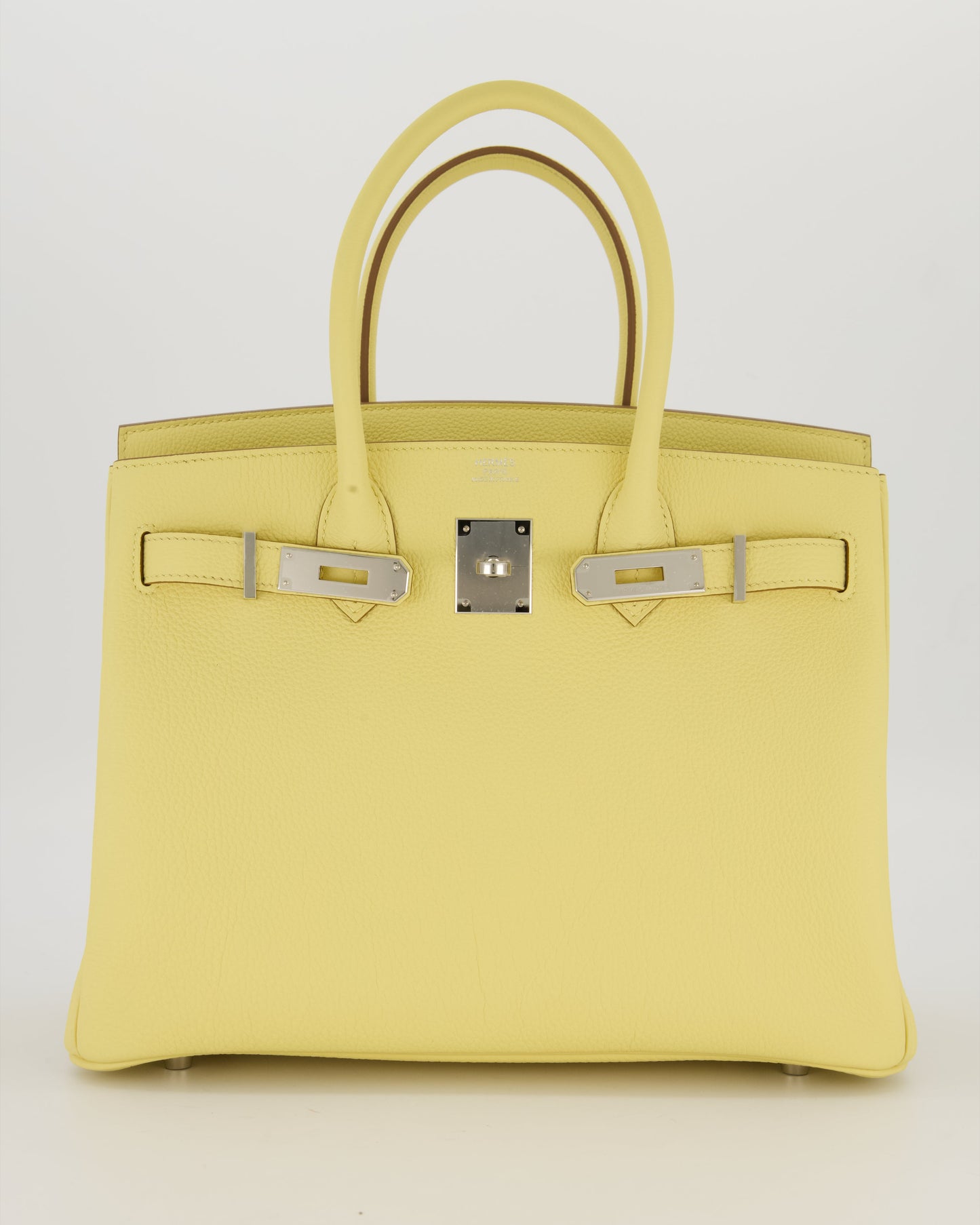 Hermes Birkin 30 Retourne Bag in Jaune Poussin Togo Leather with Palladium Hardware