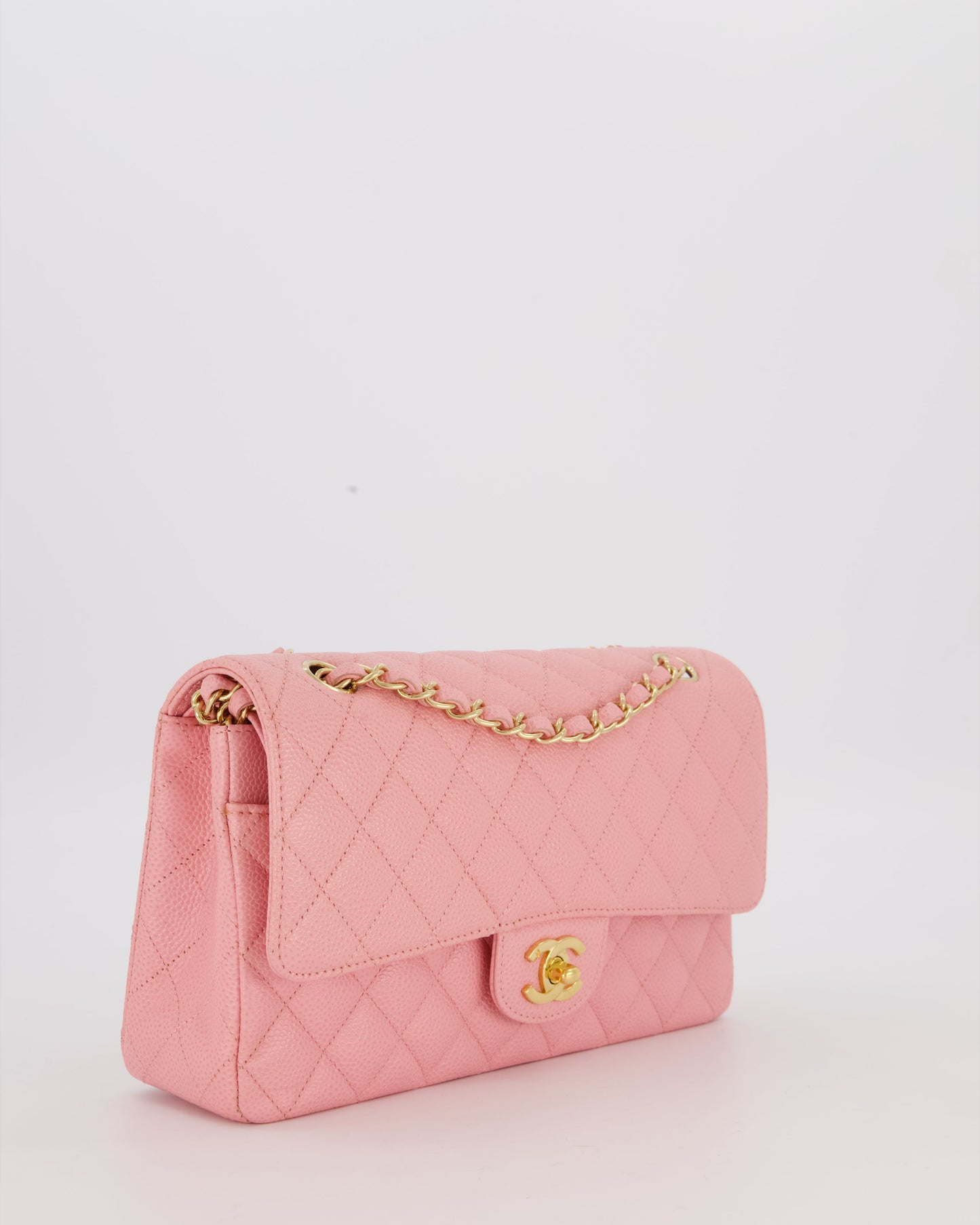 *HOT* Chanel Bubblegum Pink Vintage Classic Medium Double Flap Bag in Caviar Leather with 24K Gold Hardware