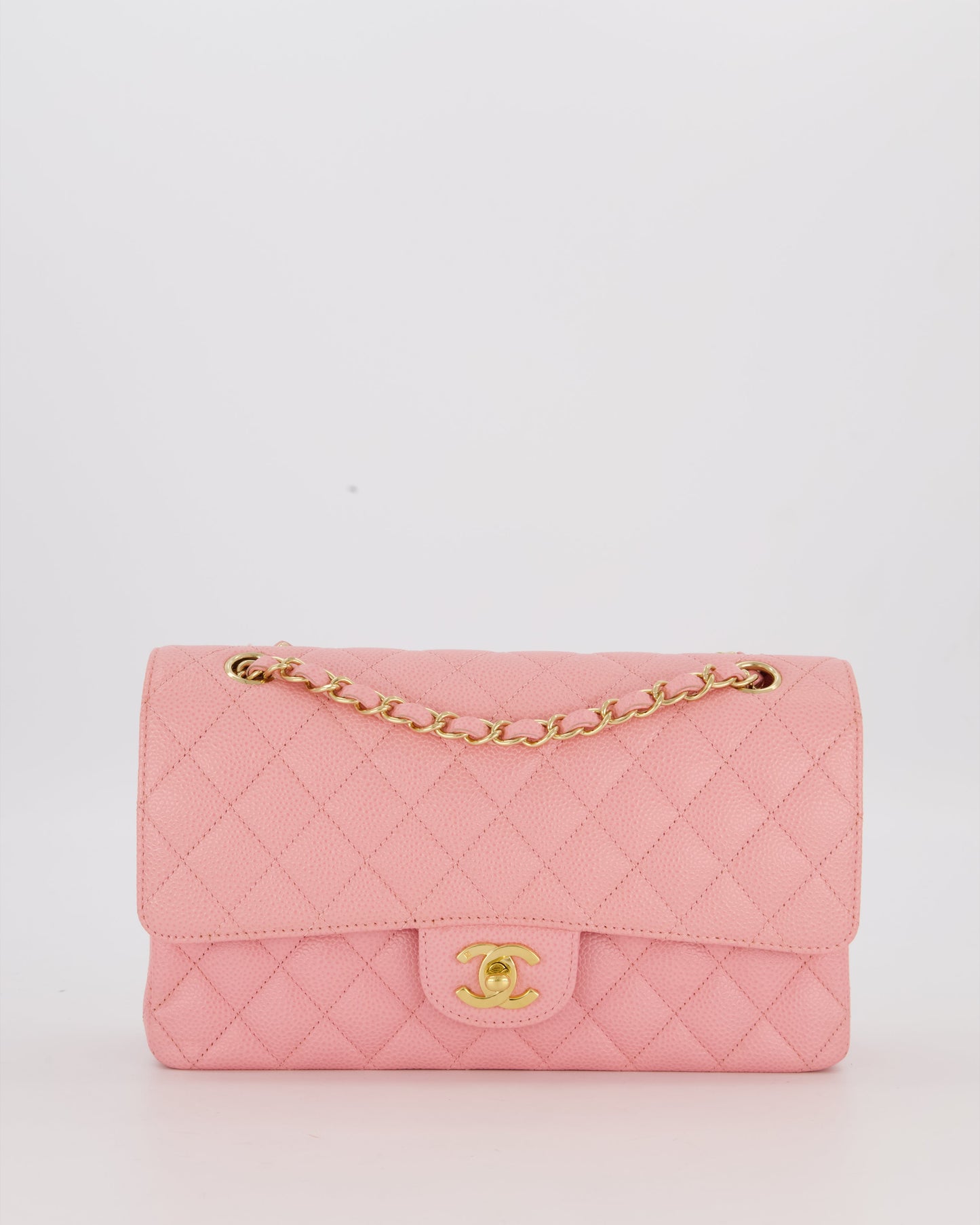 *HOT* Chanel Bubblegum Pink Vintage Classic Medium Double Flap Bag in Caviar Leather with 24K Gold Hardware