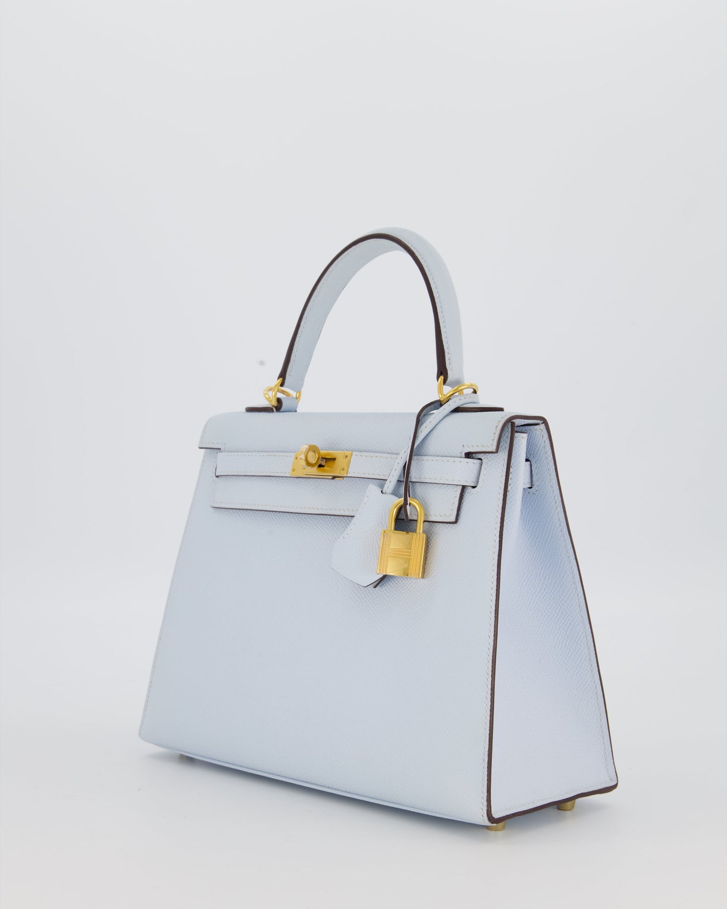 Hermes Kelly 25 Sellier Bag in Bleu Brume Epsom Leather with Gold Hardware