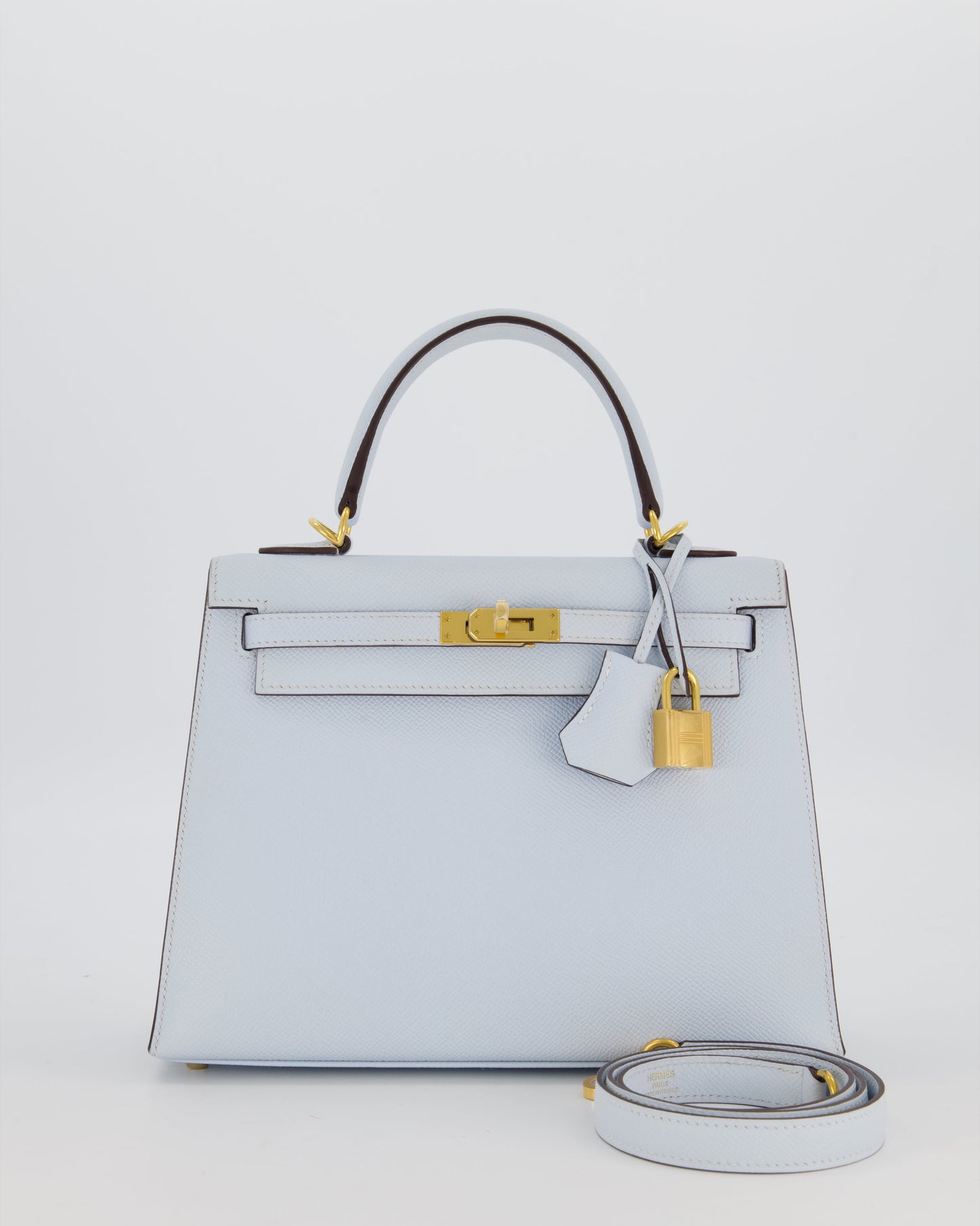 Hermes Kelly 25 Sellier Bag in Bleu Brume Epsom Leather with Gold Hardware
