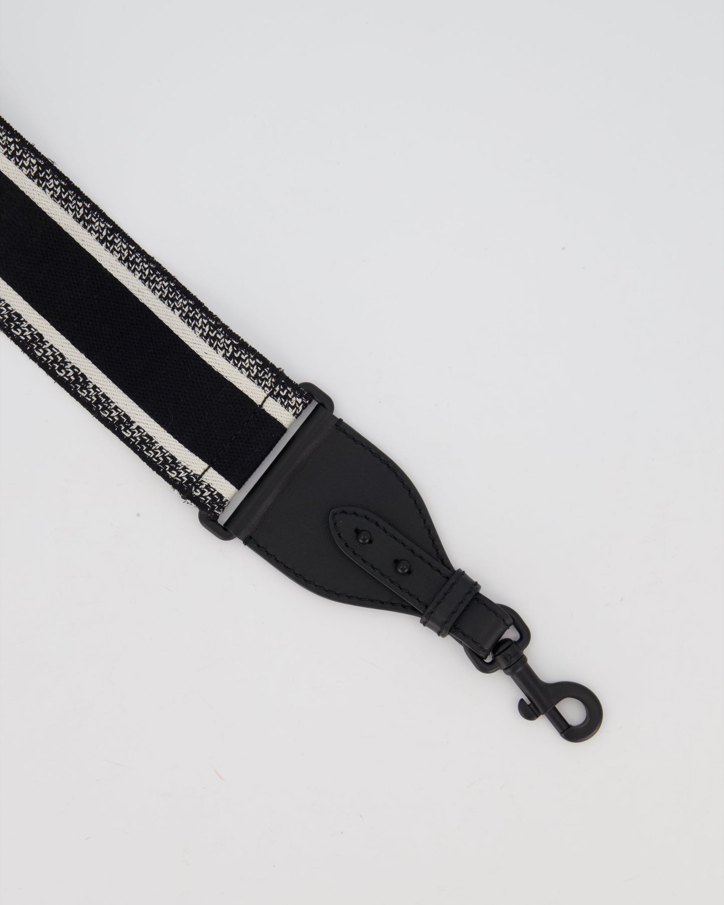 Christian Dior Black Ecru Canvas Guitar Bag Strap with Black Metal Hardware & Black Leather