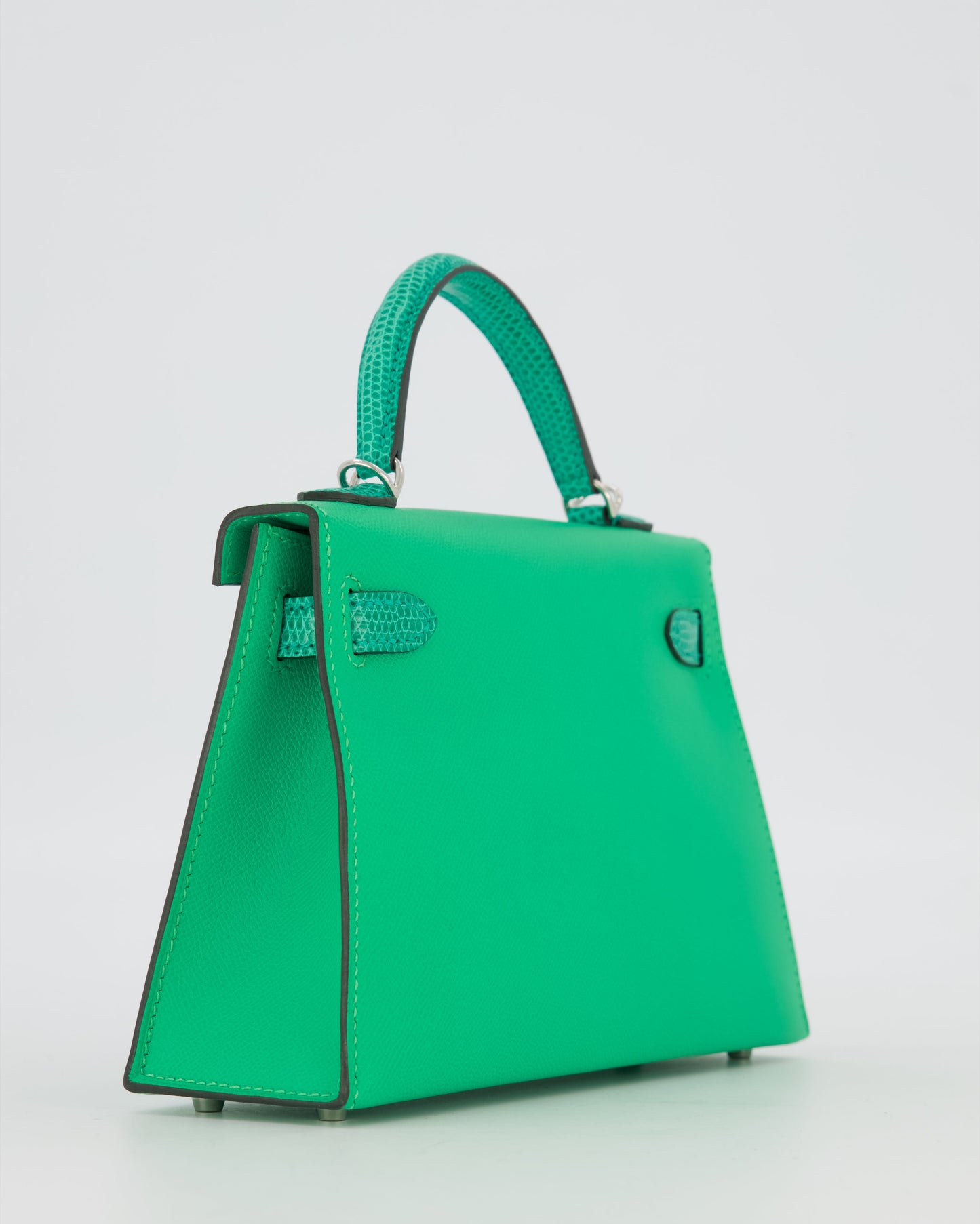 *RARE* Hermes Mini Kelly II 20 Touch Bag in Vert Comics Madame and Vert Jade Niloticus Lizard Leather with Palladium Hardware