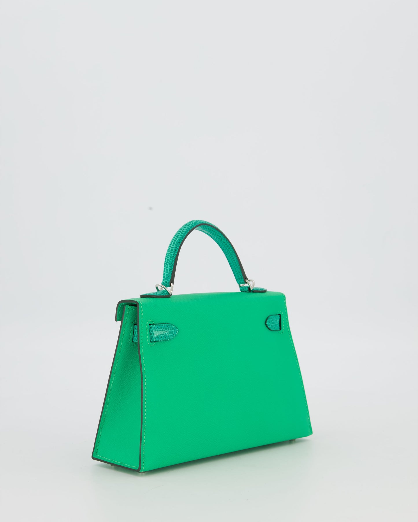 *RARE* Hermes Mini Kelly II 20 Touch Bag in Vert Comics Madame and Vert Jade Niloticus Lizard Leather with Palladium Hardware