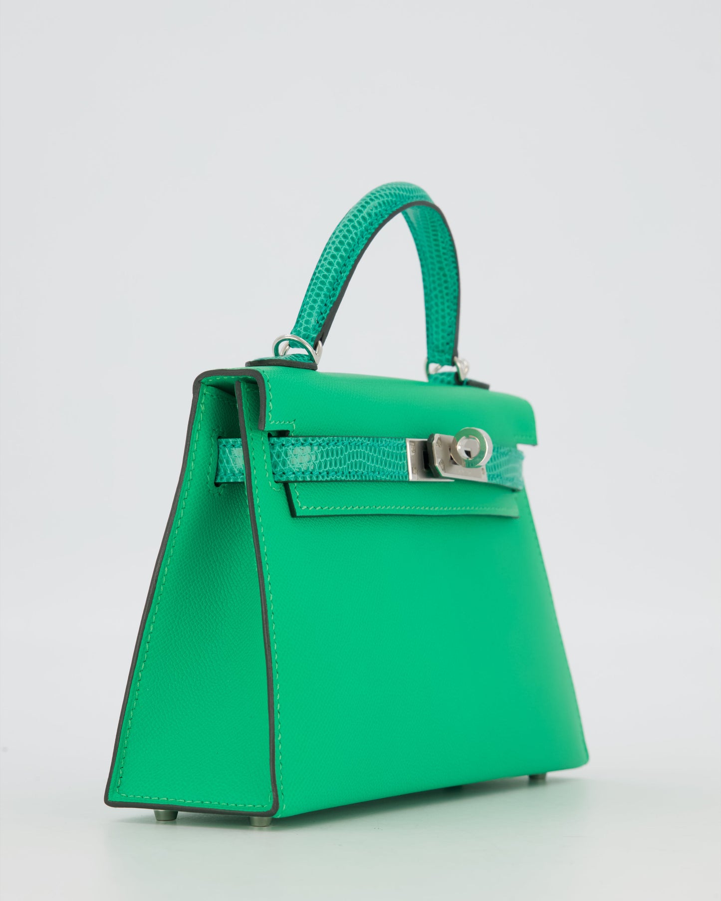 *RARE* Hermes Mini Kelly II 20 Touch Bag in Vert Comics Madame and Vert Jade Niloticus Lizard Leather with Palladium Hardware