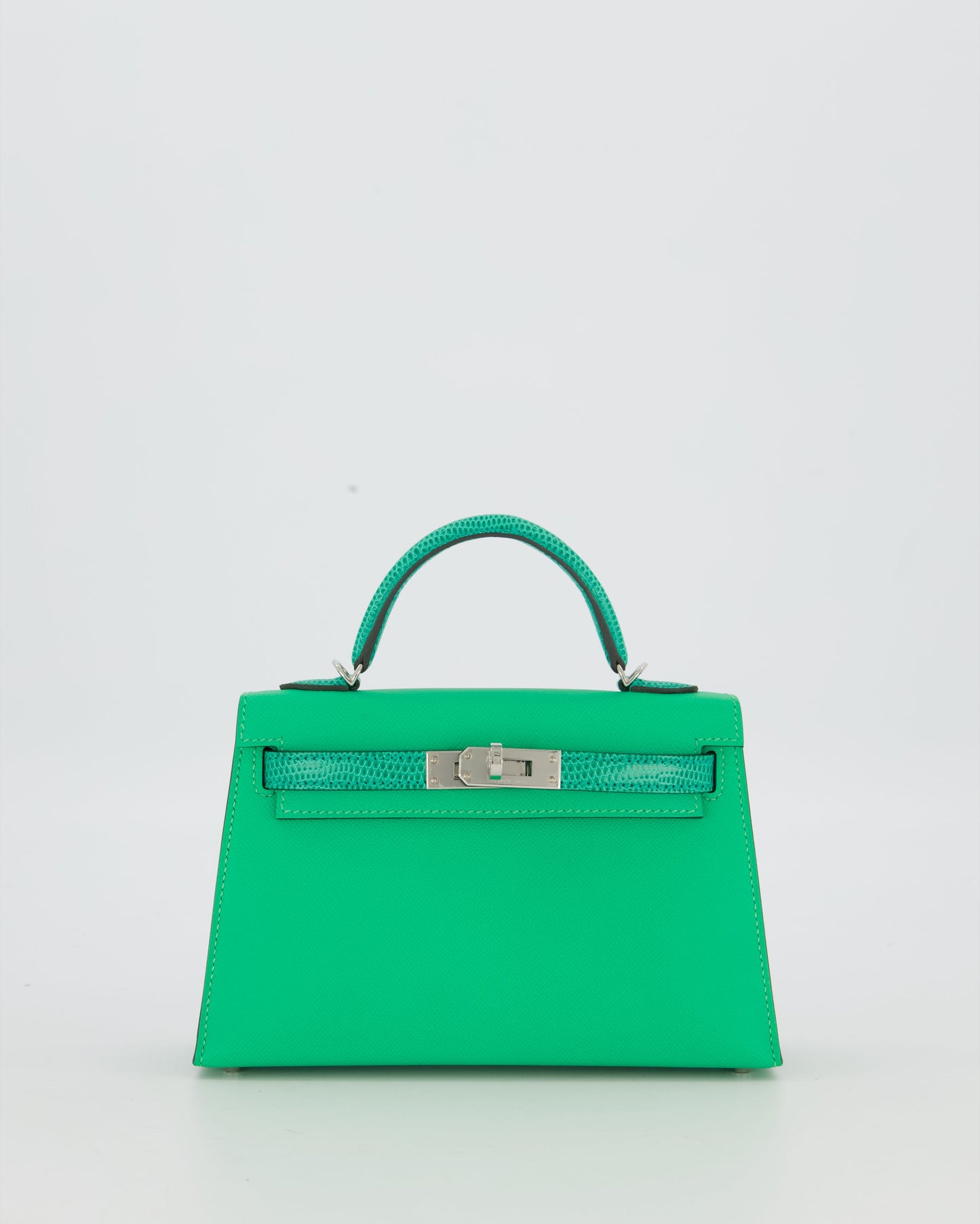*RARE* Hermes Mini Kelly II 20 Touch Bag in Vert Comics Madame and Vert Jade Niloticus Lizard Leather with Palladium Hardware