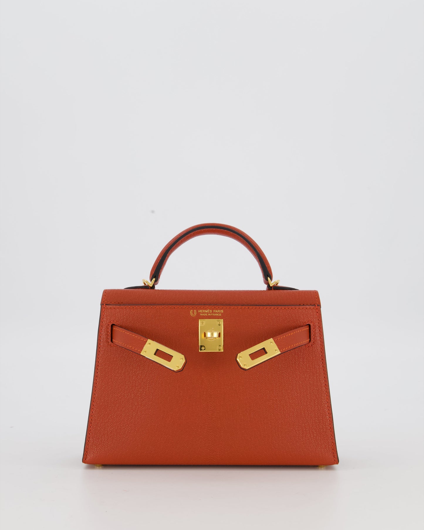 *SUPER RARE* Hermes HSS Mini Kelly II 20 Bag in Brique & Bleu Indigo Interior Chèvre Mysore Leather with Gold Hardware