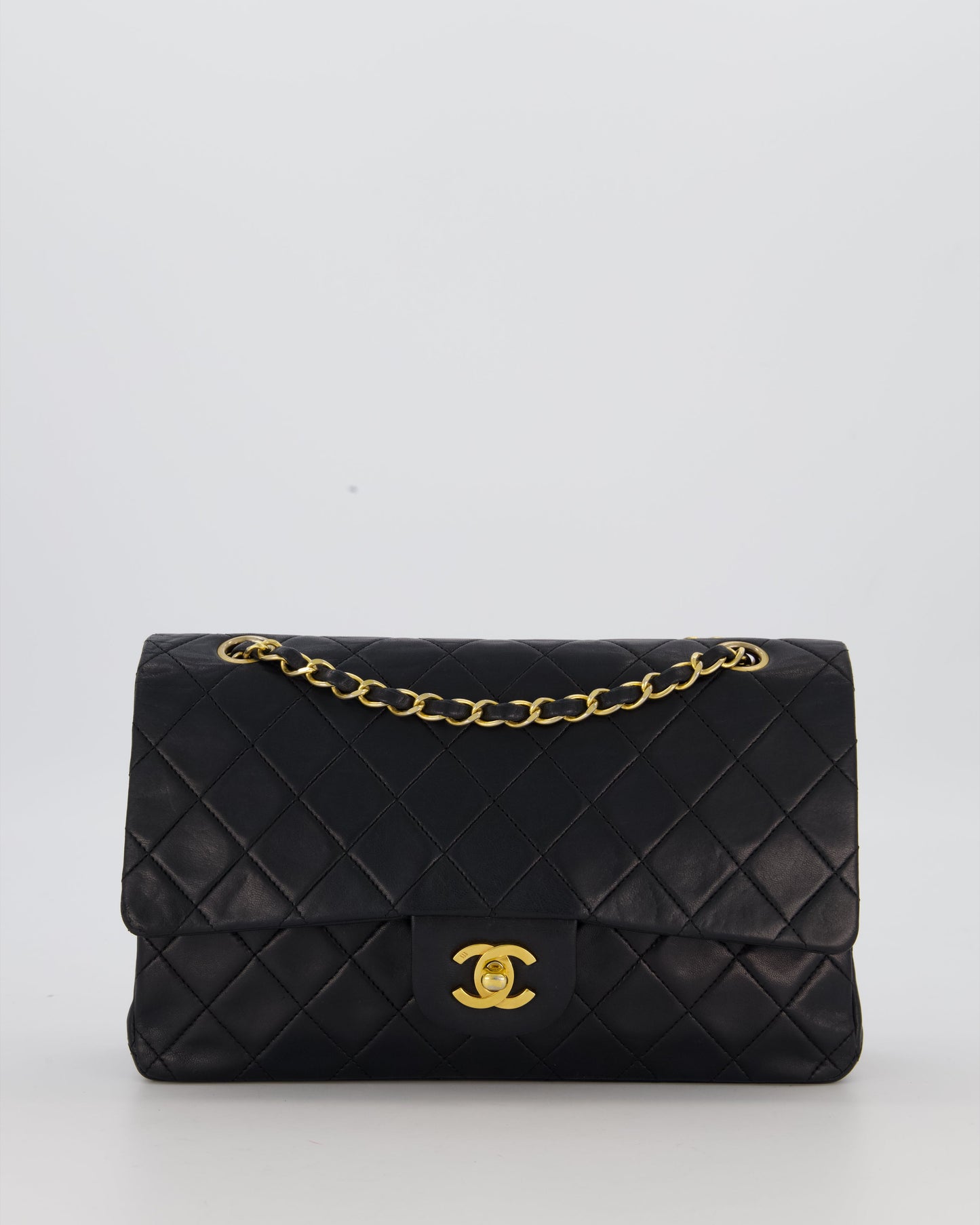 *HOT* Chanel Vintage Medium Classic Double Flap Bag in Black Lambskin Leather with 24K Gold Hardware