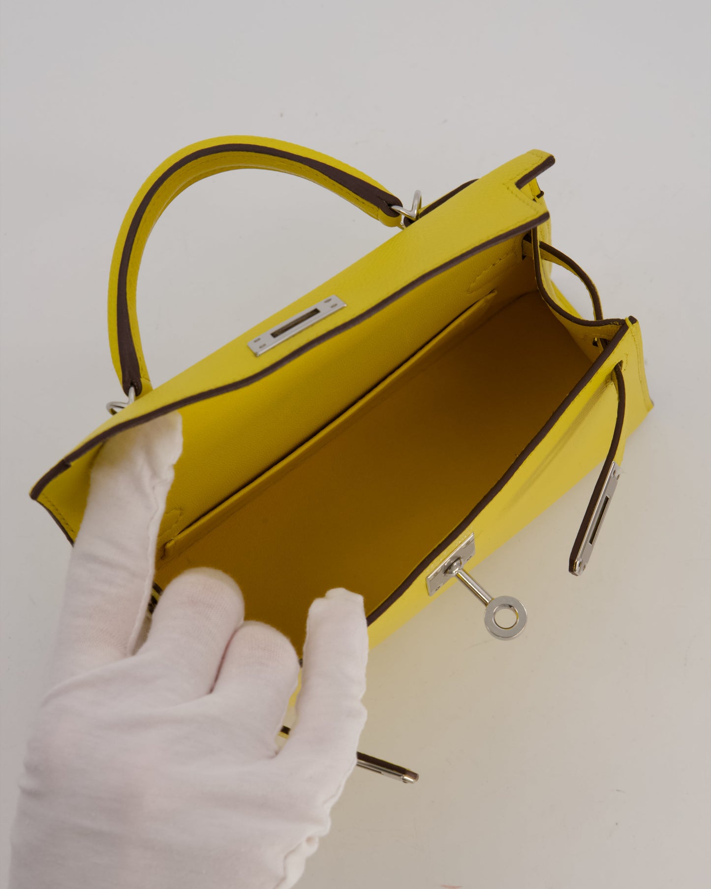 Hermes Mini Kelly II 20 Bag in Jaune De Naples Epsom Leather with Palladium Hardware