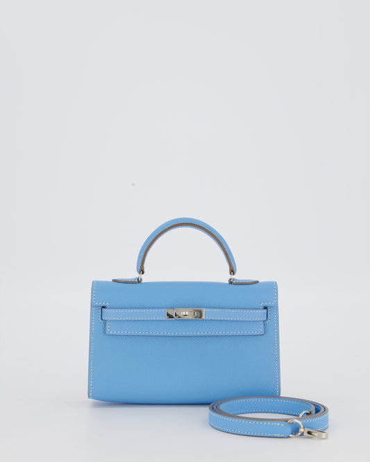 Hermes Micro Mini Kelly 15 Bag in Blue Celeste Epsom Leather with Palladium Hardware