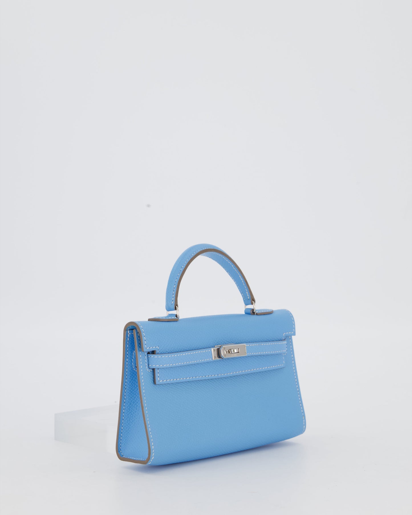 Hermes Micro Mini Kelly 15 Bag in Blue Celeste Epsom Leather with Palladium Hardware
