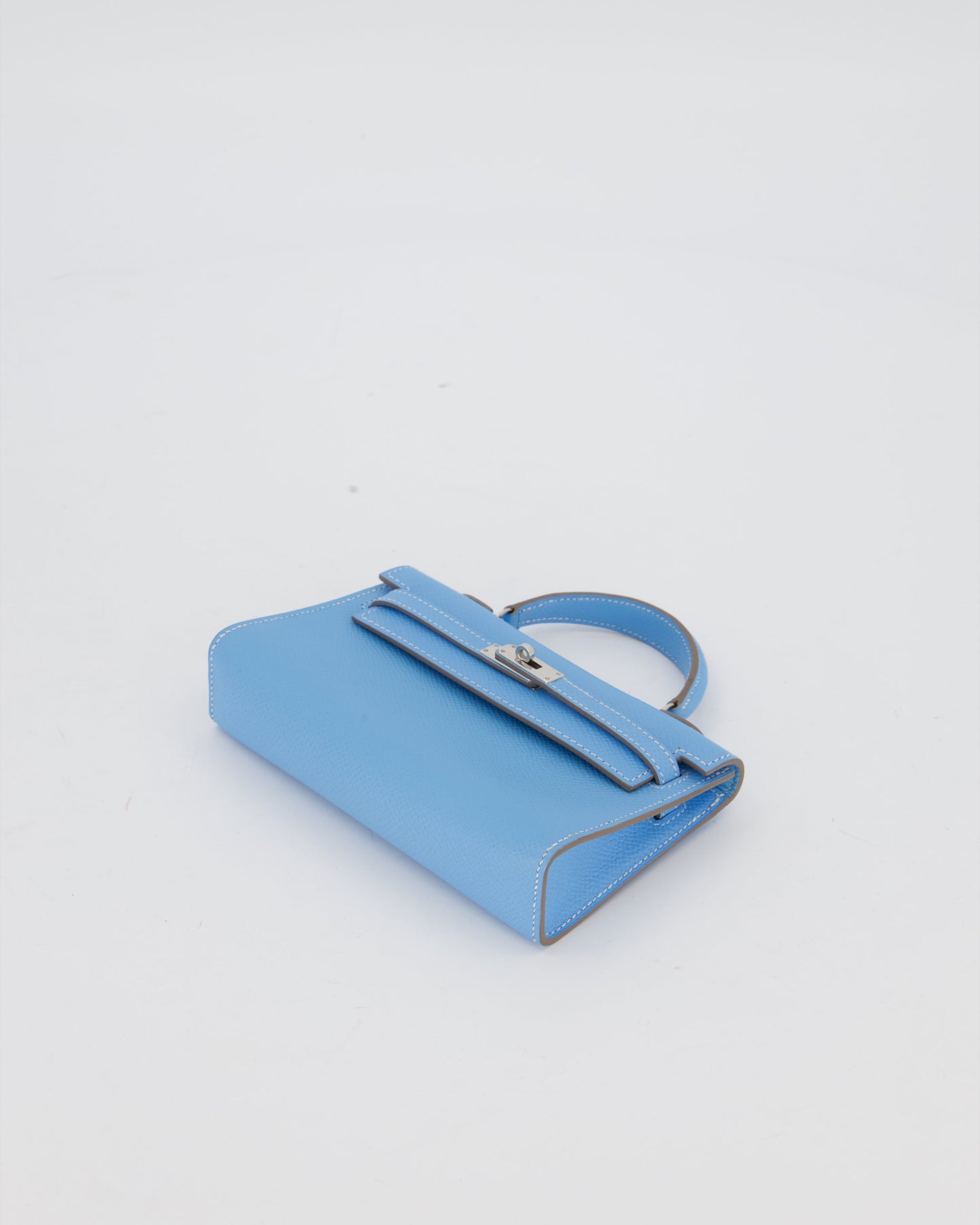 Hermes Micro Mini Kelly 15 Bag in Blue Celeste Epsom Leather with Palladium Hardware