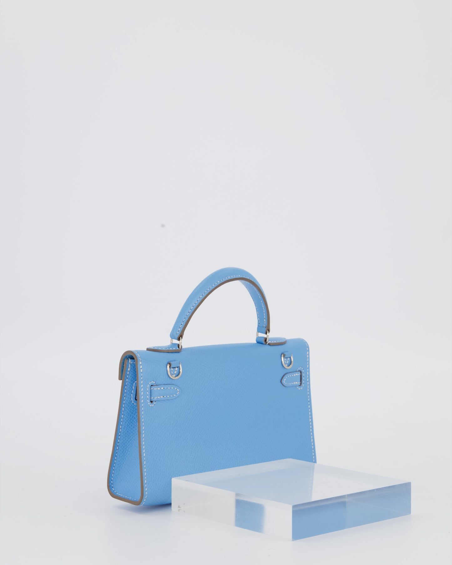 Hermes Micro Mini Kelly 15 Bag in Blue Celeste Epsom Leather with Palladium Hardware