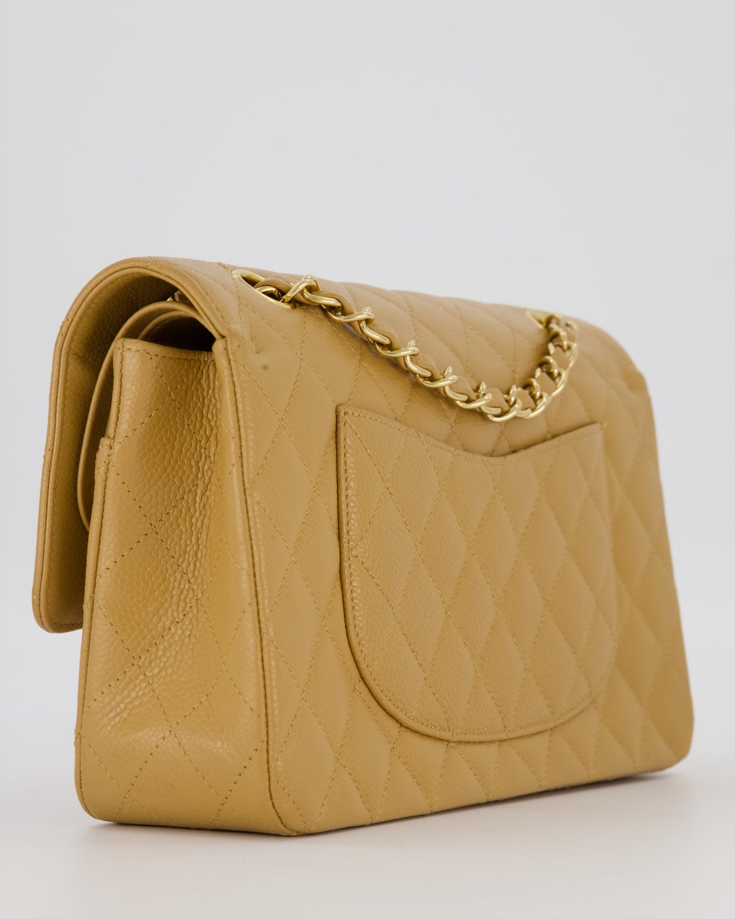 *VERY RARE* Chanel Chai Latte Vintage Medium Classic Double Flap Bag in Caviar Leather with 24K Gold Hardware