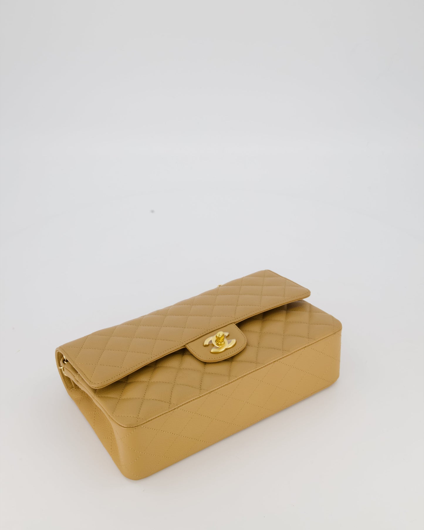 *VERY RARE* Chanel Chai Latte Vintage Medium Classic Double Flap Bag in Caviar Leather with 24K Gold Hardware